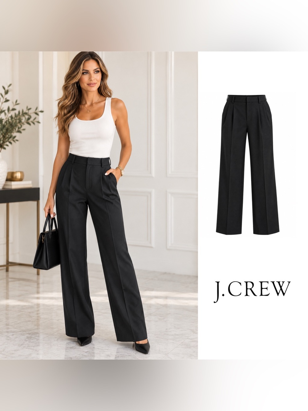 NEW J Crew Wool Pleated Front Trousers in black